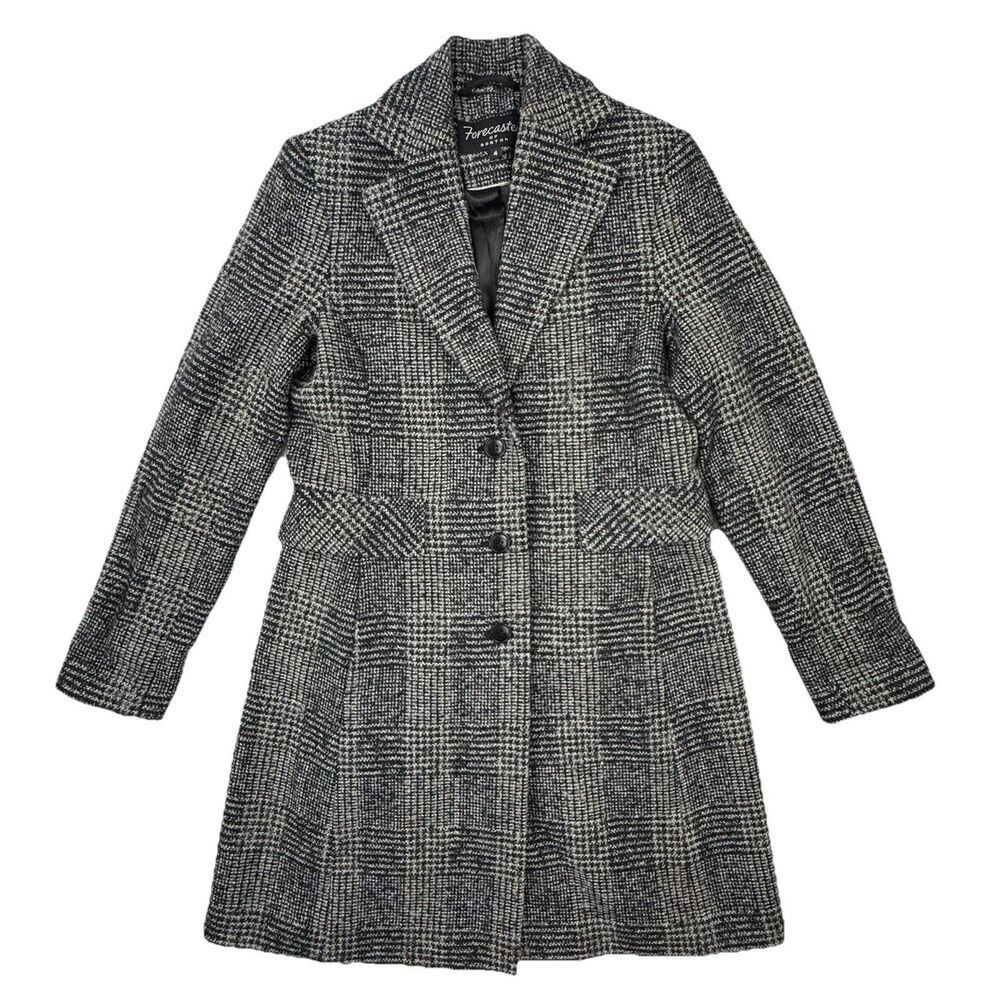 Forecaster of Boston Women’s Wool Blend Coat Gray Black Plaid Size 4 Lined Y2K